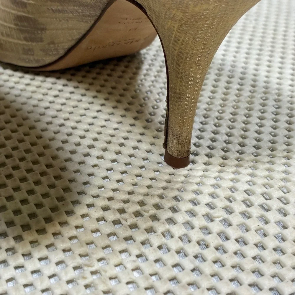 Kate Spade New York Billie Peep Toe Heels Gold Snakeskin‎ Leather Pumps Size 7